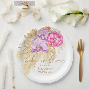 Aquarellgras (Boho pampas gras) - Babydusche Pappteller