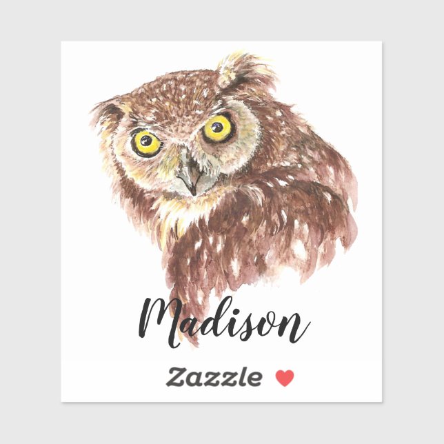 Aquarellgraue Owl Animal Nature Individuelle Name Aufkleber (Blatt)