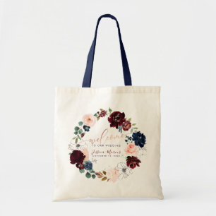 Aquarellgrauen + Blush-Blume Willkommen Tragetasche