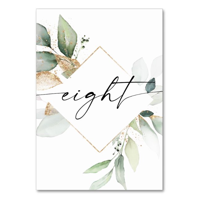 Aquarellgrauen und Gold Tischnummern Acht (Vorderseite)