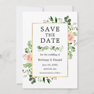 Aquarellgrönen Pink Save the Date Karte
