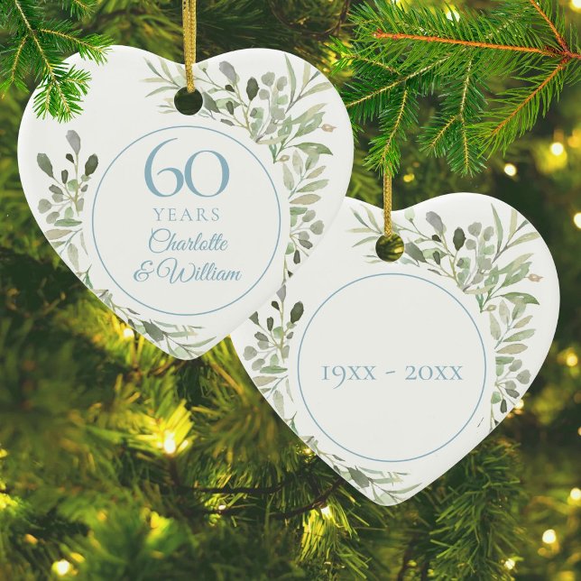Aquarellgrün 60. Hochzeitstag Keramik Ornament (Watercolor Greenery 60th Wedding Anniversary Ceramic Ornament)