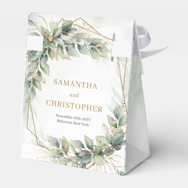Aquarellgrün Blattgold Glitzer Hochzeit Geschenkschachtel (Rückseite)