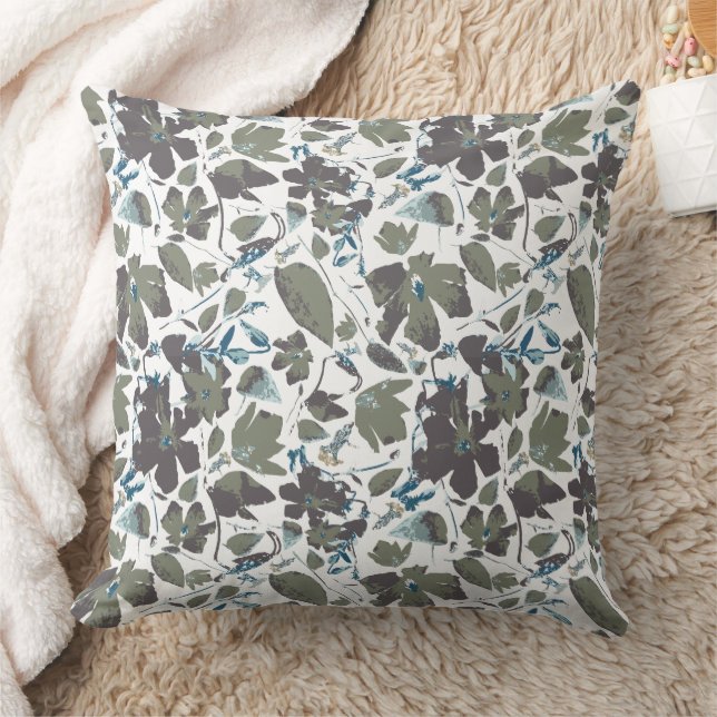 Aquarellgrün Blaue Clematie Weinberge Blume Patter Kissen (Decke)