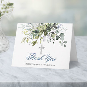 Aquarellgrün Dusty Blue Communion Hinweis Dankeskarte