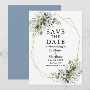 Aquarellgrün Dusty Blue Gold Geo Frame Save The Date