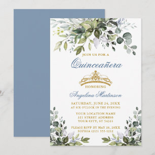 Aquarellgrün Dusty Blue Gold Quinceñera Einladung