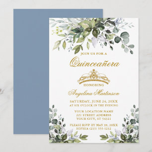 Aquarellgrün Dusty Blue Quinceañera Gold Einladung