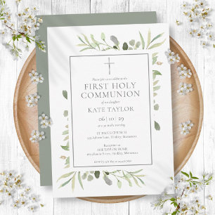 Aquarellgrün Erste Heilige Kommunion Einladung