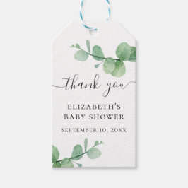 Aquarellgrün Eukalyptus Babydusche Danke Geschenkanhänger