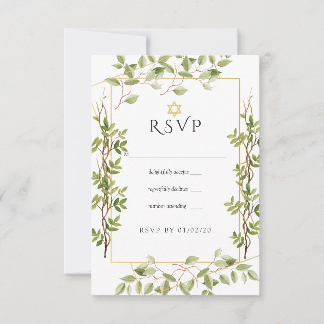 Aquarellgrün Geometrisches Bat Mitzvah RSVP Karte (Vorderseite)