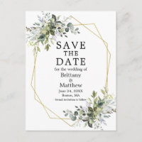 Aquarellgrün Gold Geo Frame Save the Date