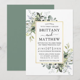 Aquarellgrün Gold Rahmen Sage Grüne Hochzeit Einladung