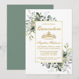 Aquarellgrün Gold Sage Green Quinceanera Einladung