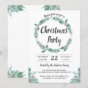 Aquarellgrün Heiliger Kranz Weihnachtsfest Party Einladung