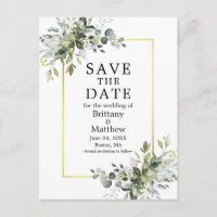 Aquarellgrün mit Goldrahmen Save the Date
