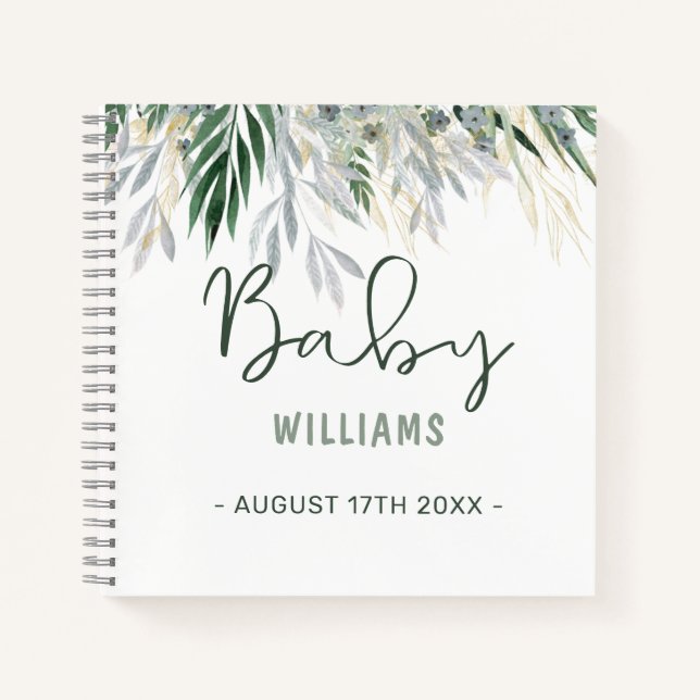 Aquarellgrün Personalisiert Memory Baby Book Notizbuch (Vorderseite)