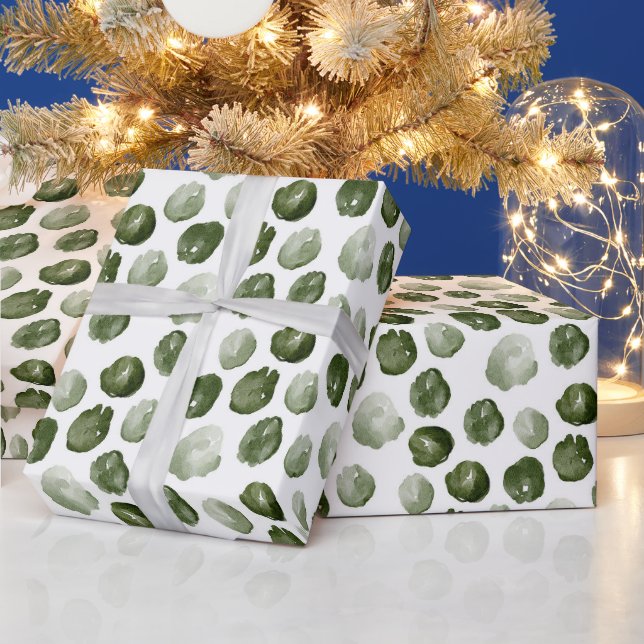 Aquarellgrün Punkte Moderne Weihnachten Geschenkpapier (Feiertage)