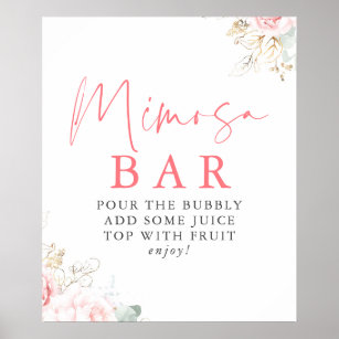 Aquarellgrün Rosa Blumenstrauß Mimosa Bar Sign Poster