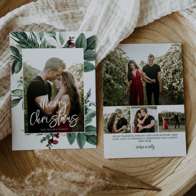 Aquarellgrün Rote Berries Foto Feiertagskarte (Von Creator hochgeladen)