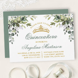Aquarellgrün Sage Green Quinceanera Party Einladung