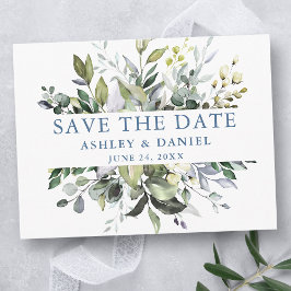 Aquarellgrün Save the Date Dusty Blue Postkarte