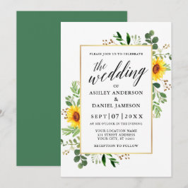 Aquarellgrün Sonnenblumen Calligraphie Hochzeit Einladung