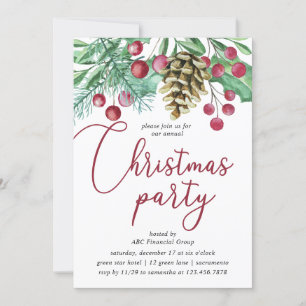 Aquarellgrün und Berries Weihnachts-Party Einladung