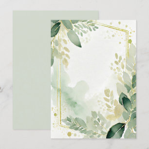 Aquarellgrün und Goldblanke Hochzeit Einladung
