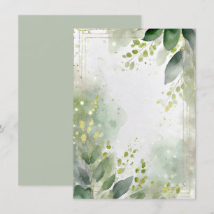 Aquarellgrün und Goldblanke Hochzeit Einladung