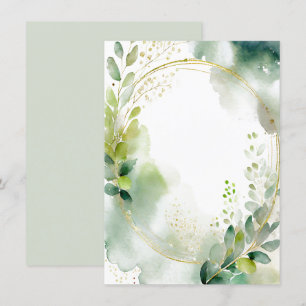 Aquarellgrün und Goldblanke Hochzeit Einladung