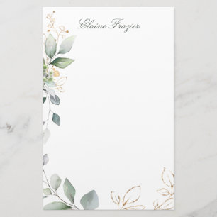 Aquarellgrün und goldenes Blattwerk Briefpapier
