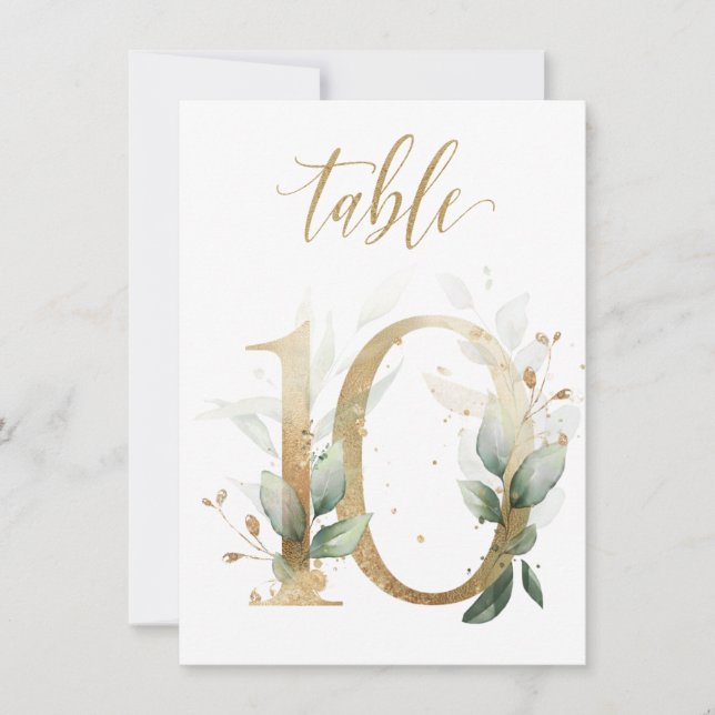 Aquarellgrün und Goldfolien, Tischnummer 10 (Vorderseite)