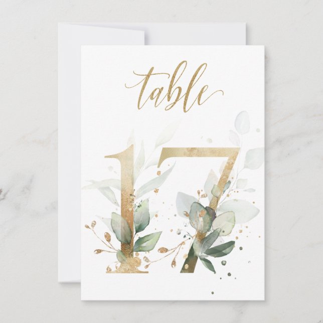Aquarellgrün und Goldfolien, Tischnummer 17 (Vorderseite)
