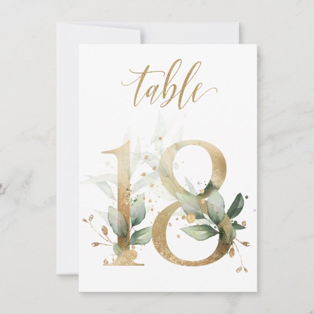 Aquarellgrün und Goldfolien, Tischnummer 18 (Vorderseite)