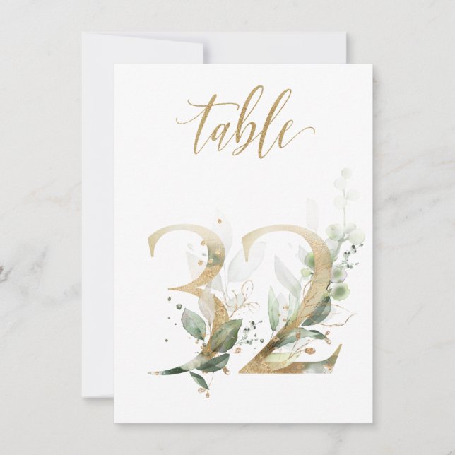 Aquarellgrün und Goldfolien, Tischnummer 32 (Vorderseite)