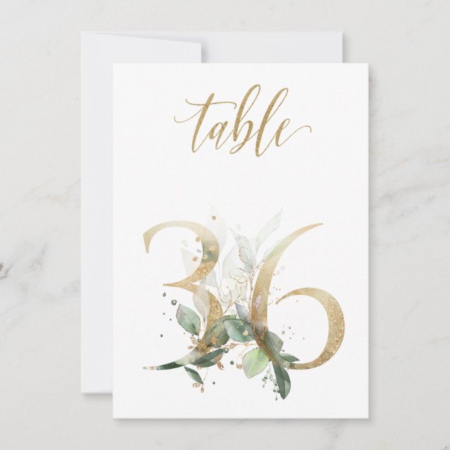 Aquarellgrün und Goldfolien, Tischnummer 36 (Vorderseite)