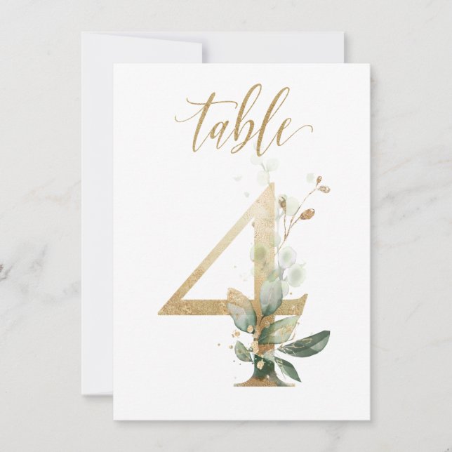 Aquarellgrün und Goldfolien, Tischnummer 4 (Vorderseite)