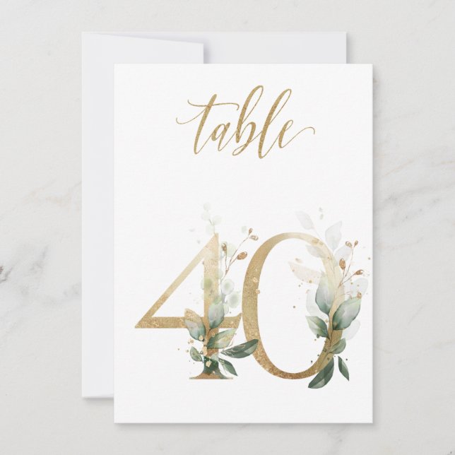 Aquarellgrün und Goldfolien, Tischnummer 40 (Vorderseite)