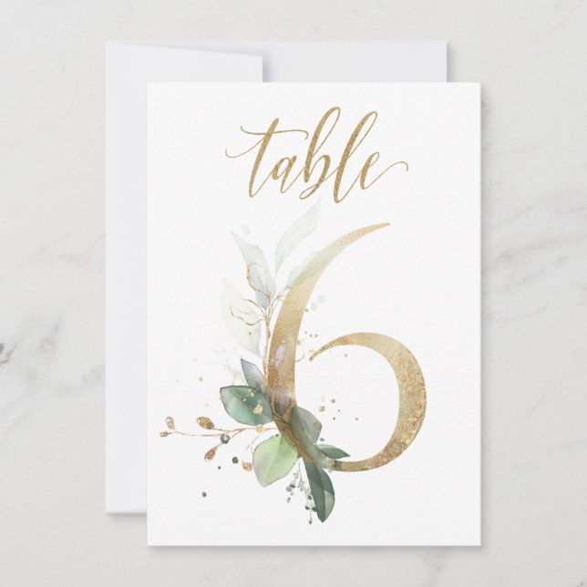 Aquarellgrün und Goldfolien, Tischnummer 6 (Vorderseite)