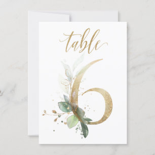 Aquarellgrün und Goldfolien, Tischnummer 6
