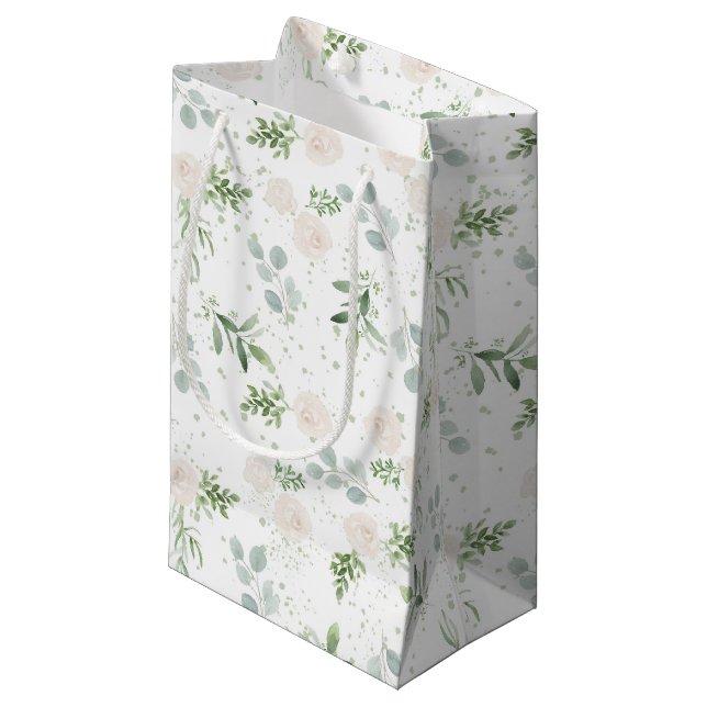 Aquarellgrün und weiße Blume Blumen Kleine Geschenktüte (Vorderseite Schrägansicht)