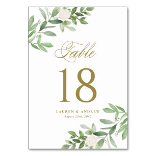 Aquarellgrün und weiße Blume Gold Tischnummer