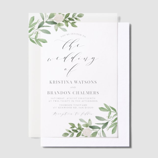 Aquarellgrün und weiße Blume Grau Hochzeit (Versetzt)