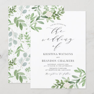 Aquarellgrün und weiße Blume Grau Hochzeit Einladung