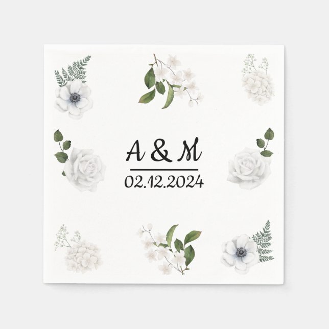 Aquarellgrün und weiße Blume Serviette (Vorderseite)