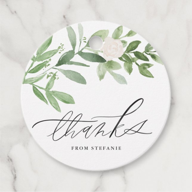 Aquarellgrün und Weiße Blume Vielen Dank Geschenkanhänger (Vorderseite)