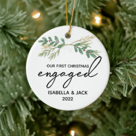 Aquarellgrün Unser erstes Weihnachtsfest Verlobt Keramik Ornament