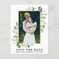 Aquarellgrün Weiße Blüte Save the Date