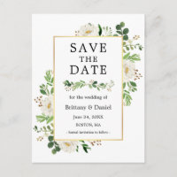 Aquarellgrün Weiße Blüte Save the Date